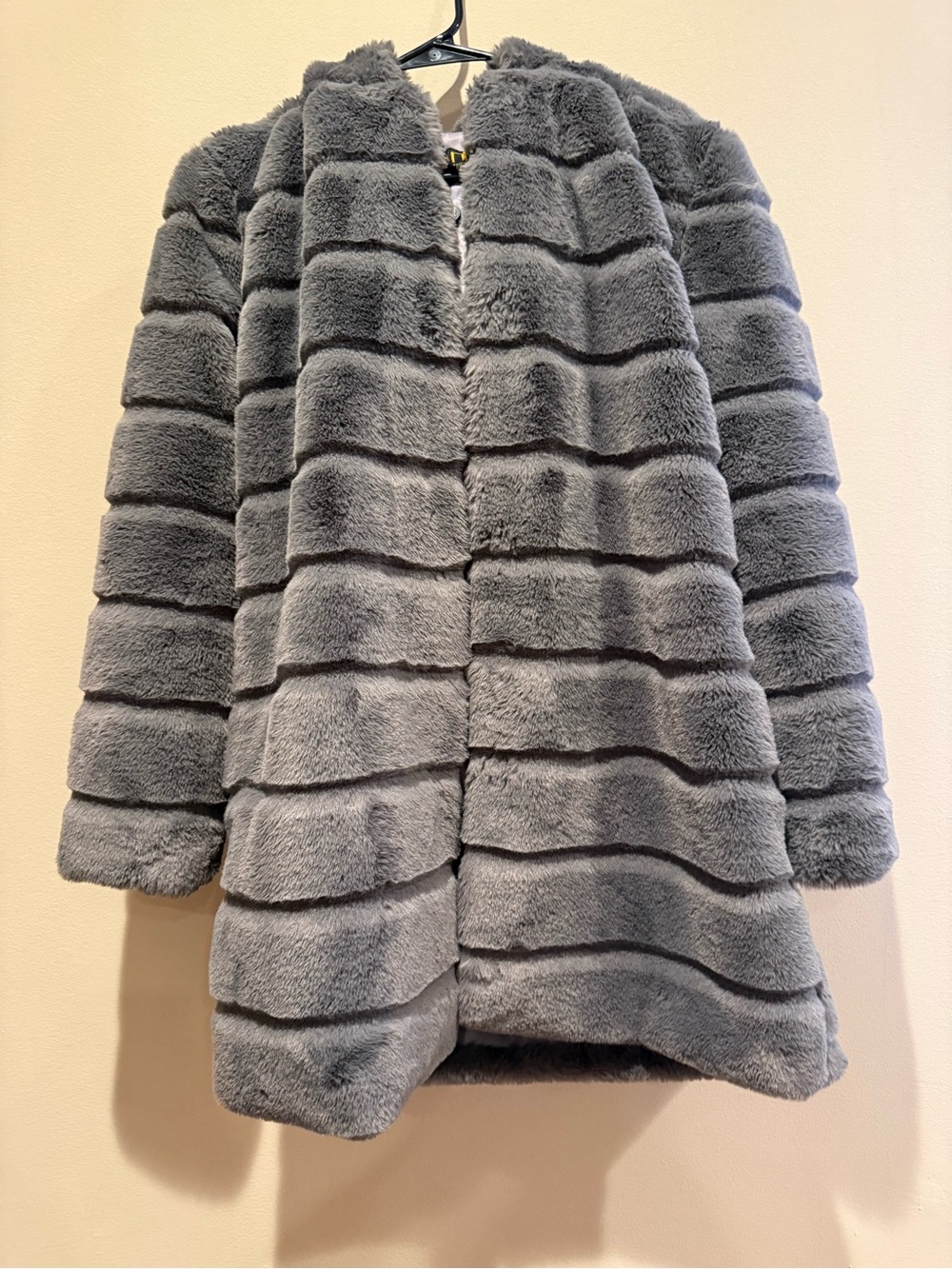 Metric Knits "Faux Fur Collection".
 Faux Fur Coat - Gray